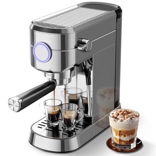 Crzoe 20 Bar Expresso Coffee Machines, Compact 1350W Espresso Machine with Milk Frother, Stainless Steel Cappuccino Machine with Fast Heating System, 1.2L Removable Water Tank, for Home&Office