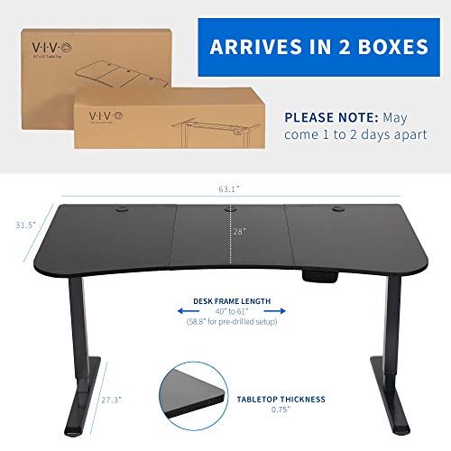 Vivo Electric Height Adjustable 63 X 32 Inch Stand Up Desk, Complete Active Workstation With 3 Section Black Table Top, Black Frame, Touch Screen Controller, Desk-Kit-2E1B #TOP4