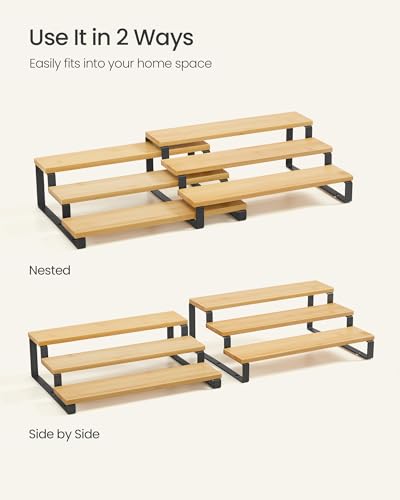 Image of SONGMICS Display Risers, Set of 2 Engineered Wood Perfume Organizer Stand, 3-Tier Cupcake Stand Holder, Spice Rack, Shelf Risers for Figures, Dessert Shelves, Natural Beige and Ink Black UKCS016N01