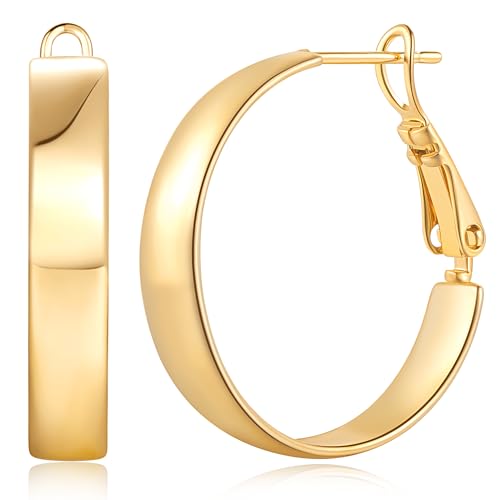 KATIE OTTE Hoop Earrings 14K Gold Hoop Earrings for Women Square-edge Gold Earring Hoops Paddle Back Women’s Hoops Earring Birthday Gifts 22mm