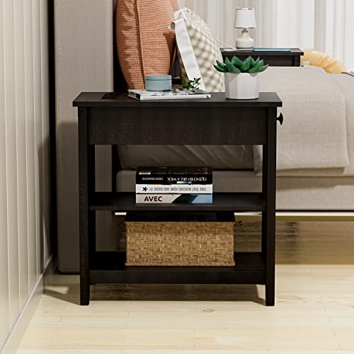 Hoseoka Narrow End Table With Charging Station, Farmhouse End Table With Usb Ports And Outlets For Small Space, Slim Sofa Side Table With Storage Drawer For Living Room Bedroom, Espresso #TOP3