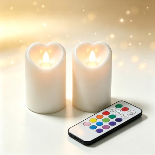Image of 2PCS Heart Shaped Flameless LED Candles Battery Operated