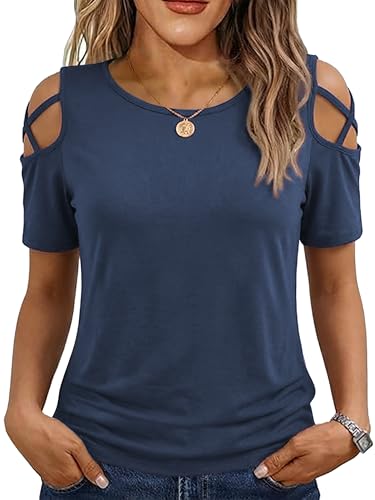 Image of Jar of Love Women's Summer Tops Short Sleeve Cold Shoulder Tops T-Shirts for Women Spring Summer Tops Loose Fit Tunic 2026