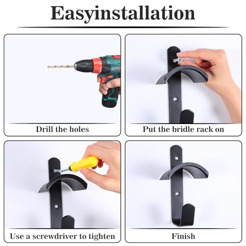 4PCS Horse Bridle Hooks, Metal Bridle Rack Wall Mount With Hook, Black Bridle Rack With 8 Screws, Horse Tack Storage Room Trailer Stall Stable Barn Accessories, For Horse Barn Tack Room Stall Storage - Thumbnail 4