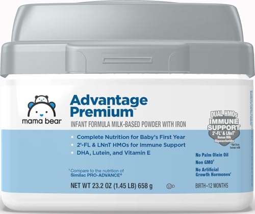 Amazon Brand - Mama Bear Advantage Premium Baby Formula Powder, 2'-FL HMO, LNnT HMOs for Immune Support, Non-GMO, 23.2 oz, 1.45 pound (Pack of 1)