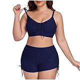 Ruziyoog Plus Size Two Piece Bikini Set for Women High Waist Tankini Top with Tie Side Boyshort Beach Vacation Swimsuit Navy
