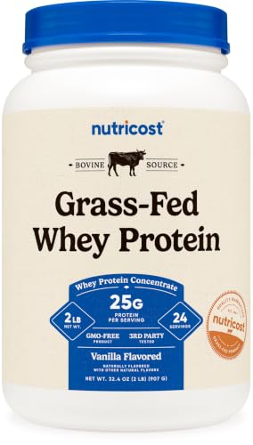 Nutricost Grass-Fed Whey Protein Concentrate Powder (Vanilla) 2LBS: retailer-supplied image
