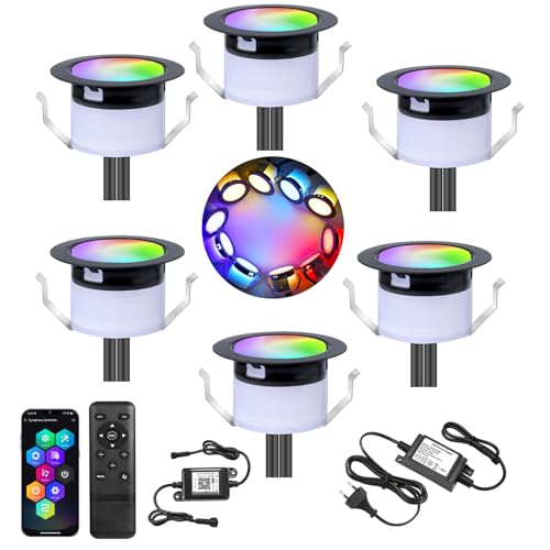 GEYUEYA Home WIFI Spot LED Encastrable Extérieur mini Ø45MM 12V RGBW+IC Couleur Dynamique Etanche IP67 Spots à Encastrer Extérieur pour Terrasse Bois,Patio, Chemin,...