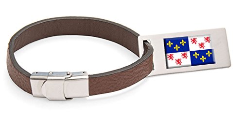 Drapeau Picardie porte-adresse en cuir gravé étiquette bagage acier