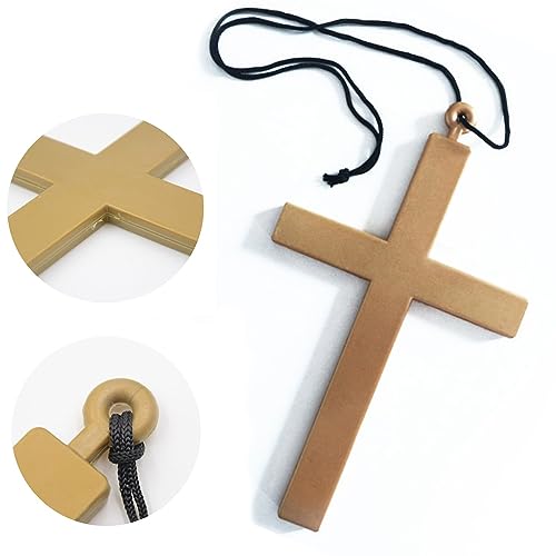 Bohue 2Pcs Halloween Cross Necklace Nun Costume Accessory Gold Priest Vampire Monk Cross Necklace Halloween Fancy Dress for Women Men - Image 2