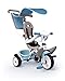 Smoby - Triciclo Baby Balade Azzurro, 7600741400, + 10 Mesi, Evolutivo, Guida Parentale, Ruote Silenziose, con Cinture di Sicurezza