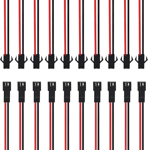 Image of Pack of 10 SM 2 Pin Male Female 22 AWG JST Connector Plug Adapter, Quick Disconnect Electrical Cable Wire for LED Strips, DIY Robotics, and RC Battery