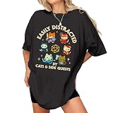 Easily Distracted by Cats and Side Quests Shirt Men - D20 Side Quest Master Tshirt for Women- Dungeon Cat Tee - Roll Concentration Dungeons Meowster Xmas Shirts (Black-3XL)