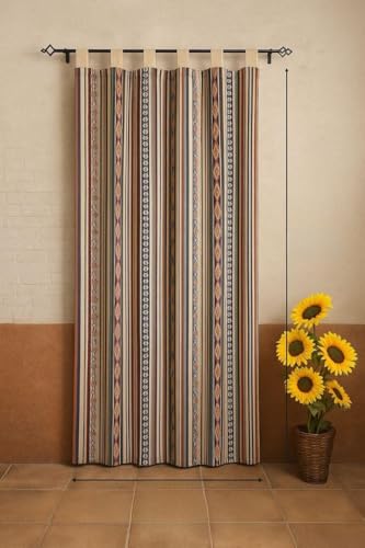 Mercatienda Cortinas Rústicas Alpujarras Jacquard - Diseño de Rayas, 140x260cm - 55% Algodón 45% Poliéster - Certificación Oeko-Tex - para Uso Interior y Exterior. (ROJA)