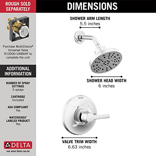 Delta Faucet Galeon 14 Series Single Handle Chrome Shower Faucet with H2Okinetic Shower Head, Shower Faucet Set, Shower Trim Kit, Shower Fixtures, Lumicoat Chrome T14272-PR (Valve Not Included) by DELTA - Image 2