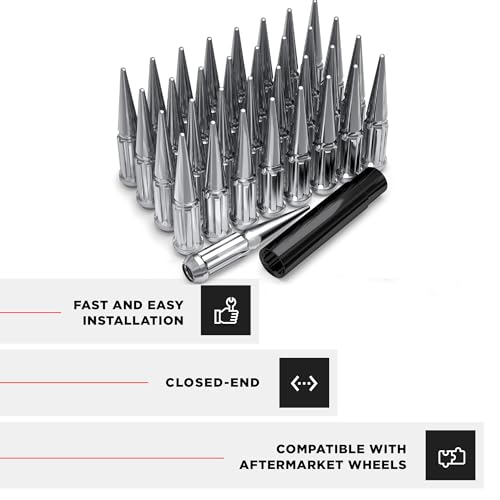 Image of White Knight 3804XL-33AM Chrome 1 /2 inch-20 1-Pc Spline Spike Lug Nut Set with Extra Spline Spike, 33 Pack