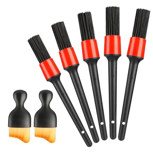 MXTIMWAN 7 Piezas Pincel Limpieza Coche, Cepillo Limpiador de Autos, Cepillo Detalle Coche, Suaves Cepillos para Detalles de Coche para Limpieza de Ruedas, Motor, Rejillas de Ventilación