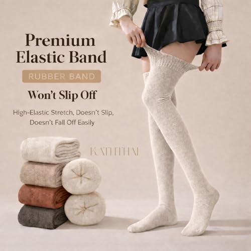Image of Kaththai Wool Warm Thigh High Socks for Women | Soft & Breathable Knit Thermal Leg Warmers | Versatile Multi-Way Wear, Knee-Length | Winter & Fall Essential