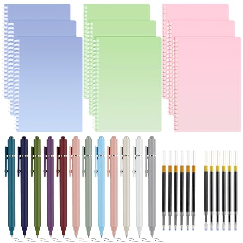 Carnets A5 lignés à spirales pour l'école et stylos gel