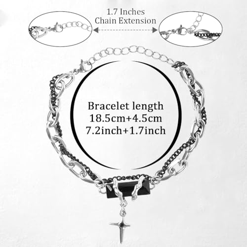 Image of PROBEROS Bracelet for Men Gothic Double Chain Star Charm Link Chain Punk Hip Hop Unisex Style Rock Cool Adjustable Bracelet Gifts for Boyfriend & Husband