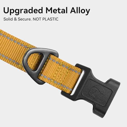 Image of Joytale Reflective Dog Collar, Adjustable Neoprene Padded, Khaki L | Breathable Nylon for Large Dogs, No Chafing on Walks and Outdoor Hikes, Tear-Resistant Webbing, Metal D-Ring, Night Safety