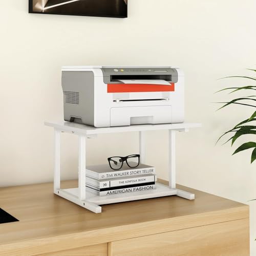 Image of 58165 Under Desk Printer Stand, 52 x 40 x 30cm Cart with Wheels, 2 Tier Mobile Printer Table for Home Office, Large Printer Stand with Storage, Office Stand, White
