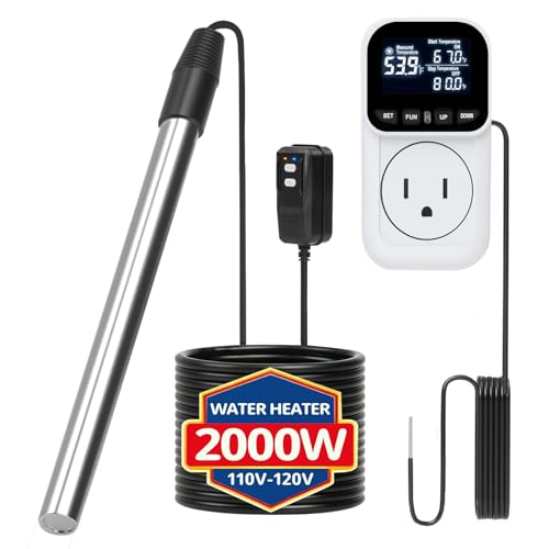 2000W Immersion Water Heater, for Home SPA & Small Pool Bathtub Heater, Stainless Steel Submersible Immersion Heater with GFCI & Thermostat, for Inflatable Hot Tub, Small Above Ground Pool