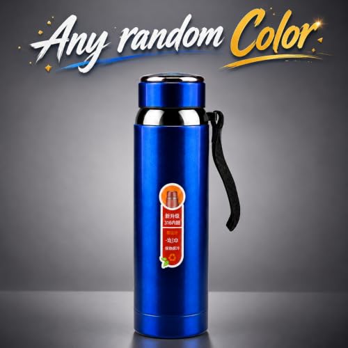 Image of Stainless Steel Water Bottle | Hot & Cold Thermos with Carrying Strap | Leakproof Travel Bottle for Office, School, Gym & Outdoor Use | Blue Color (Random Color)