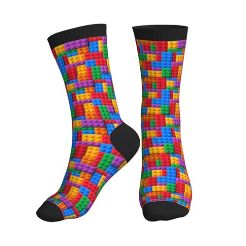 Colorful Building Blocks Socks Novelty Crew Casual Dress Socks Funny Building Blocks Lover Gifts