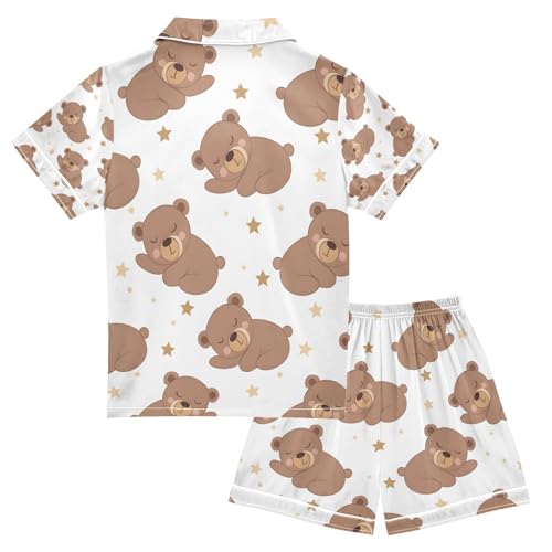 senya Bear Sleeping Satin Summer Pajama Sets Silk Short Sleeve Button Down Sleepwear2