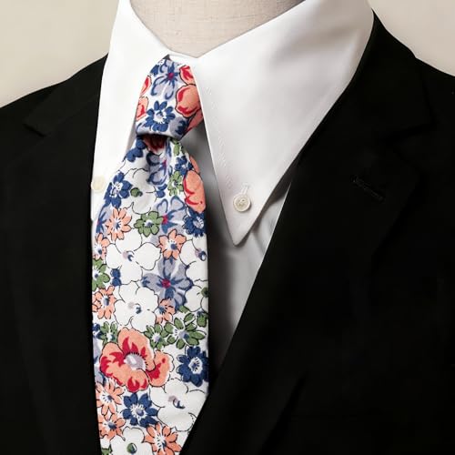Image of Barry.Wang 100% Cotton Floral Ties for Men 63 inch Extra Long Necktie Clip | Fashion Cotton Printed Neckties,Wildflower 2.76 inch Ties Skinny,Gift Box,Groomsmen Wedding‌ Engagement Graduation
