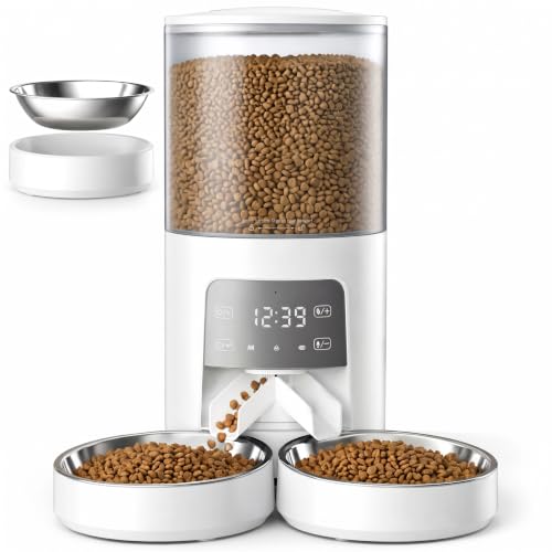 Sweetcrispy Automatic Cat Feeder for 2 Cats, 6L Automatic Pet Feeder, White