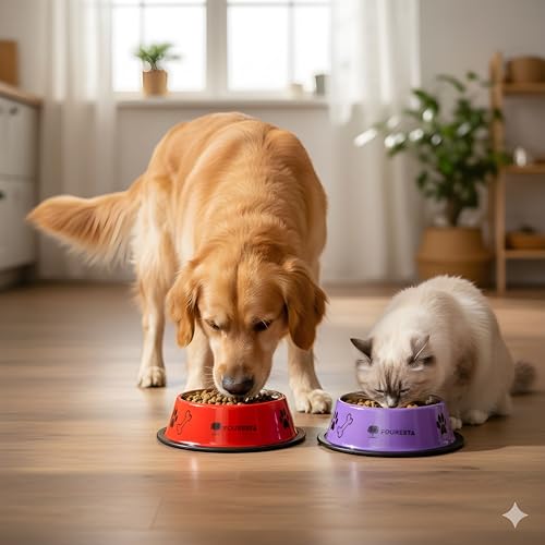 Image of Large Dog Bowl 720ml Combo Pack of 2 - Non Skid Feeding Bowls for Dogs Durable Food and Water Bowl Stainless Steel Pet Bowls Easy to Clean for Daily Use