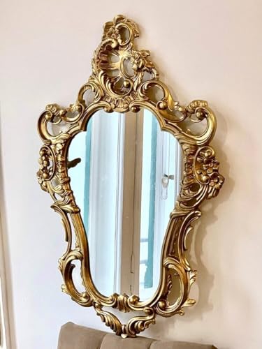 Pintici Espejo de pared barroco, espejo de baño, 50 x 76 cm, ovalado, espejo de pasillo (dorado)