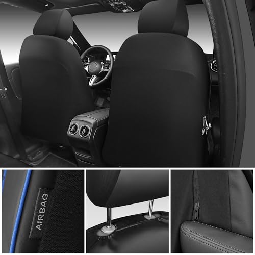 Image of CAR PASS 3D Foam PU Leather Car Seat Covers Front Seats, Blue Faux Leather Front Seat Covers for Car, Universal Fit for SUV Truck Sedan Automotive, Armrest Airbag Compatible,Black and Blue