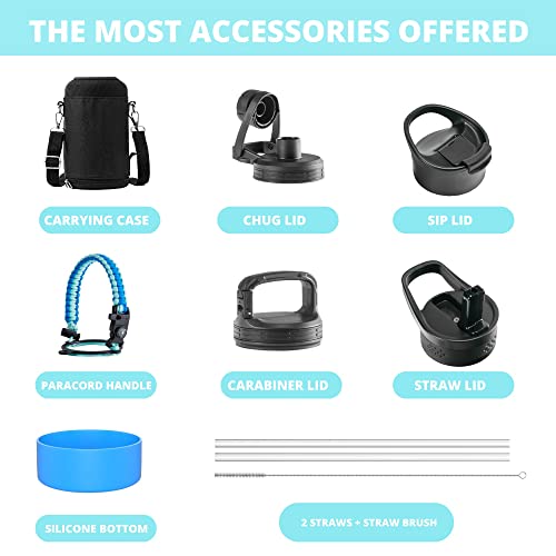 Hemli Half Gallon Water Bottle With Paracord Handle 64 Oz. Insulated Water Bottle, Sports Water Bottle 4 Lids, Large Stainless Steel Water Jug With Carrying Case #TOP1