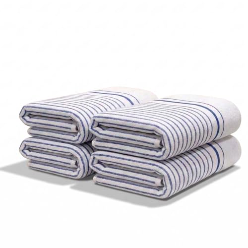 Image of Athom Living Premium Hand Towels- Cotton, 400 GSM, Ultra Soft, Quick Dry, Highly Absorbent | for Hand, Kitchen and Gym | 60 * 40 cm, Pack of 4 (White with Blue Stripes)