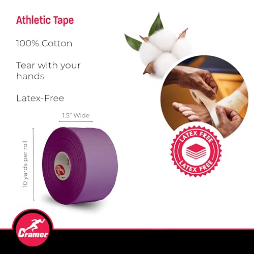 Image of Cramer Team Color Athletic Tape, 1.5 inch x 10 Yards Purple, Easy Tear Sports Tape for Ankle, Wrist & Knee, Latex-Free Adhesive, Strong Support, Athletic Training Tape Roll