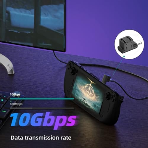 Image of ETZIN USB3.0 Type C Male 10Gbps to Dual Female Power Data Splitter Adapter Up Angled Compatible with Steam Deck Laptop