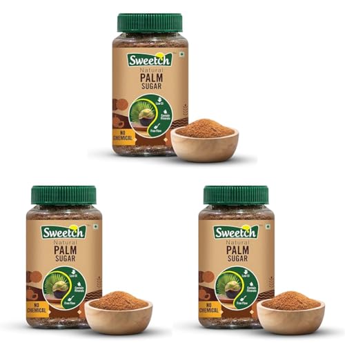 Image of Sweetch Natural Palm Sugar 350 gm Jar Natural Healthy Replacement for Sugar, Contain Minerals, Low GI, No Chemical & Free Flow | For Baking & Cooking (Pack of 3)