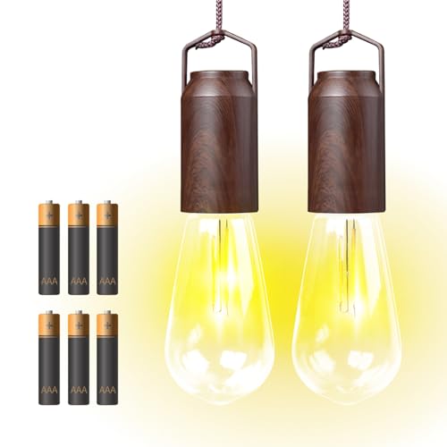 PINSAI 2 Pack Battery Operated Hanging Tent Light Bulb,Portable Outdoor Vintage LED Camping Light,Hurricane Pendant Emergency Lighting Lantern for Hiking Backpacking Fishing Outage Power Failure