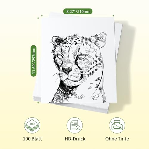 A4 Thermopapier für M832 M08F M832 Q302 M834 PJ762/PJ763MFi MT800/MT800Q und Jeder A4 Thermodrucker, 100 Blatt 8.27 x 11.69(210x297mm) Druckerpapier