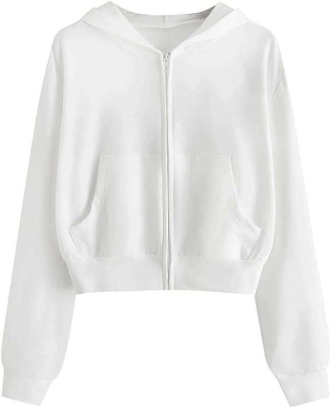 SMIDOW Crop Full Zip Up Hoodie Women Cute 2023 Fall Fashion y2k Clothes Teen Girl Cropped Lightweight Jacket With Hood