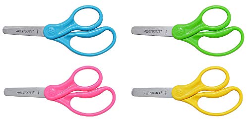 Westcott Classic Kids Scissors, Blunt Tip, 5 inch, 4 Count, Neon Pink, Neon Blue, Neon Green, Neon Yellow (Assorted)