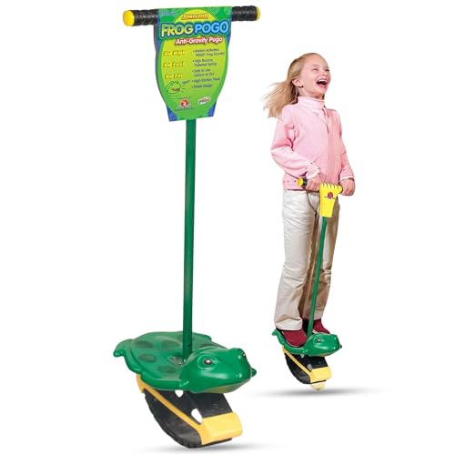 Geospace Jumparoo Frog Pogo Stick with Frog Sounds; for Young Kids 25 to 65 Lbs, Pogo Stick for Active Outdoor Fun Toy for Boys and Girls for Exercise, Balance, and Coordination