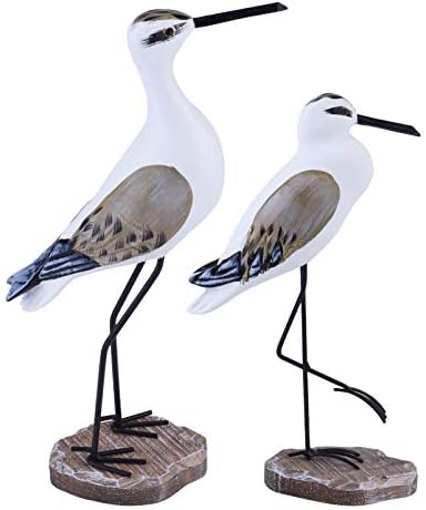 HEALLILY Pelican Decor 2pcs Coastal Decor Wooden Seagull Figurine Bird Statue Nautical Coastal Ocean Home Decoration Light Brown Pelican Statue
