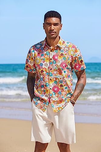 COOFANDY Mens Hawaiian Tropical Shirt Short Sleeve Casual Button Down Floral Summer Beach Shirts with Pocket3