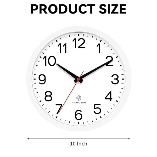 Image of AKCISOT Atomic 10 Inch Wall Clock, Analog Indoor Battery Operated Clock for Kitchen Bedroom Office Classroom Living Room (White)