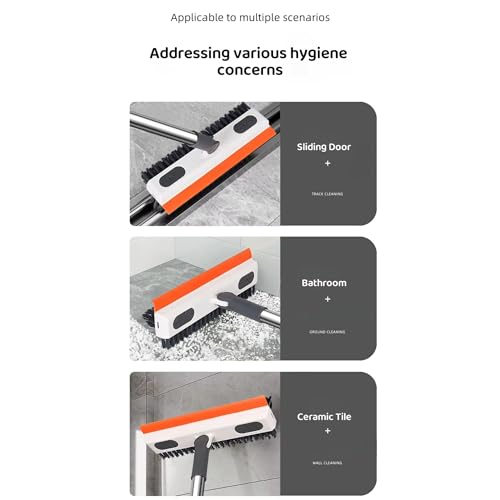 Image of Magic Broom Silicone Floor Wiper - Heavy Duty, Durable & Efficient Floor Cleaning Tool Stainless Steel Extendable Handle Bathroom and Kitchen Squeegee Wiper(Multicolor) (Orange 3 in 1 Wiper)