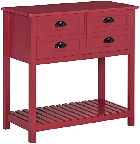 HOMCOM Sideboard Buffet Cabinet, Storage Serving Console Table with 4 Drawers and Slatted Bottom Shelf, Coffee Bar Cabinet for Kitchen, Living Room, Red